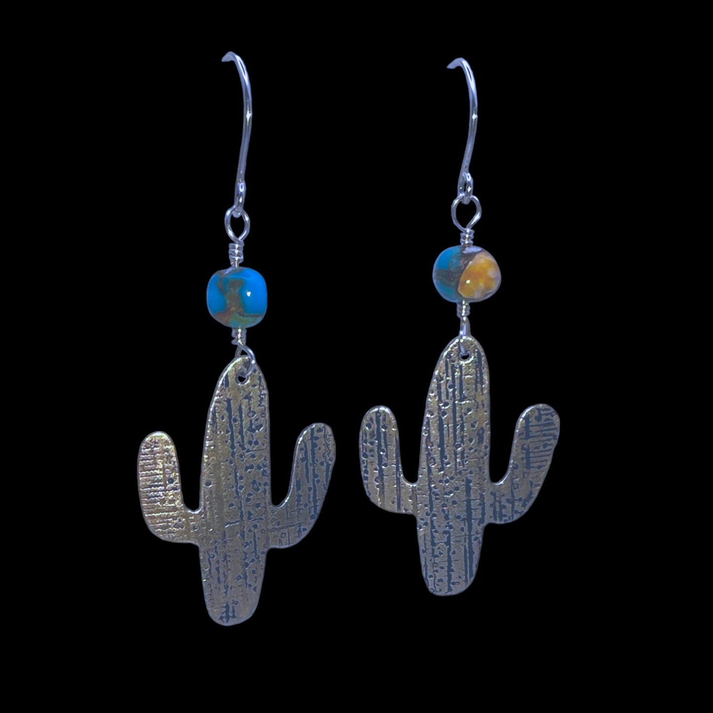 Silver Saguaro cactus and Turquoise earrings